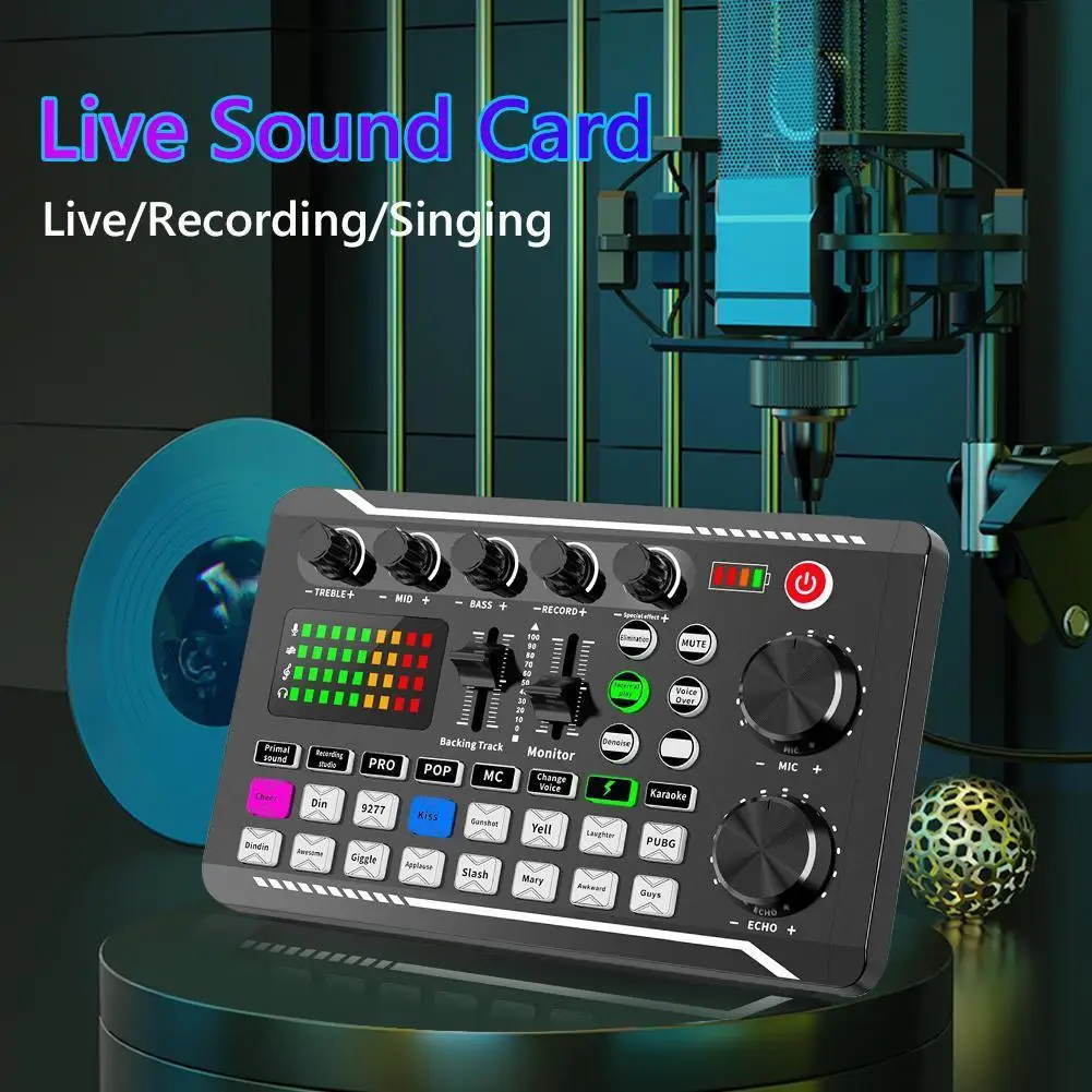 Bluetooth-Compatible F998 Sound Card PC Live Voice Mix Console Amplifier Mixer