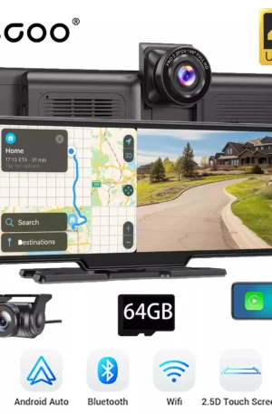 10.26" 4K Dash Cam Touch Screen Car Stereo Rearview Wireless Apple Carplay Android Auto Dual Len Recorder Dashboard