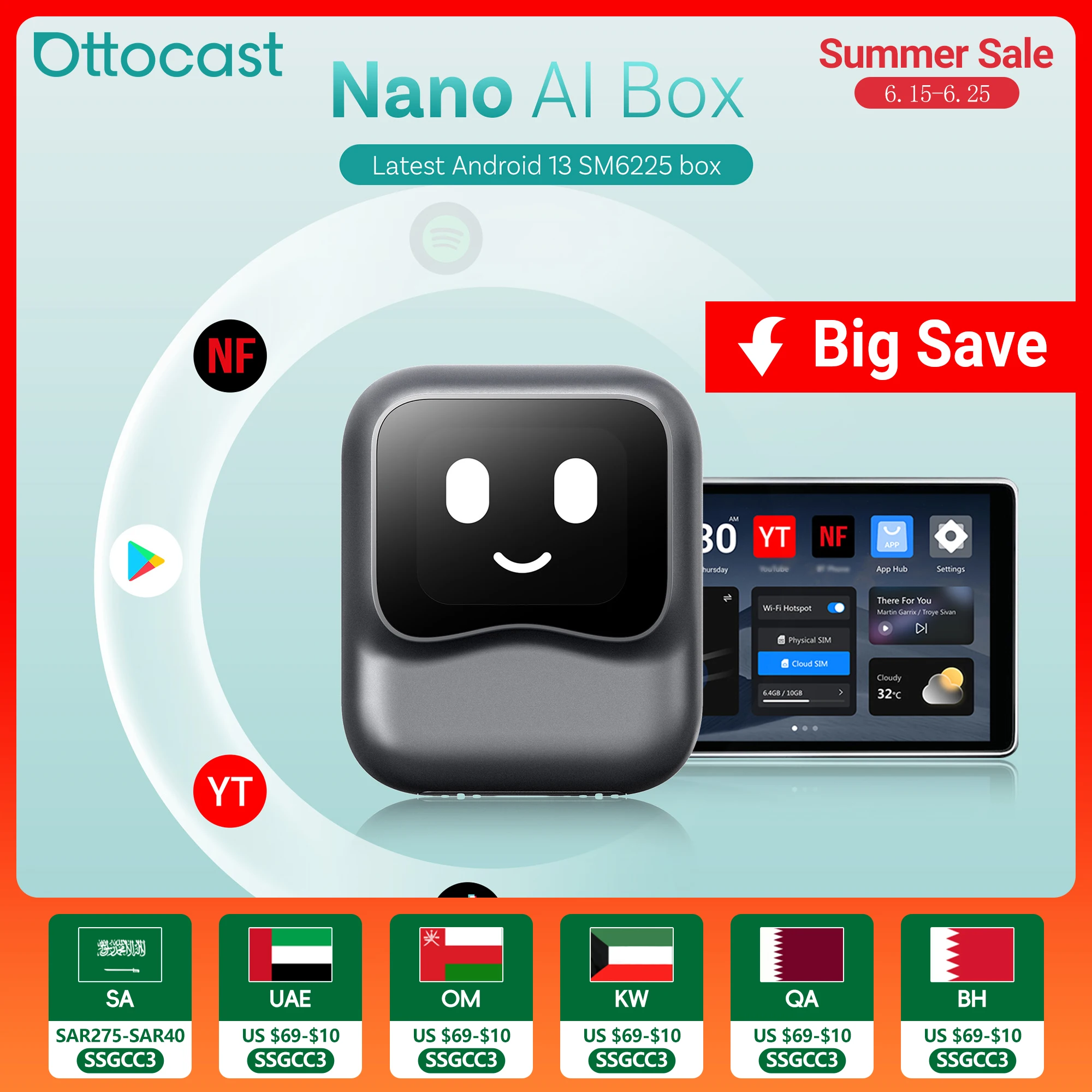 Nano Android 13 Wireless CarPlay Android Auto AI Box for Netflix Car Accessories for Benz Audi VW Ford Toyota