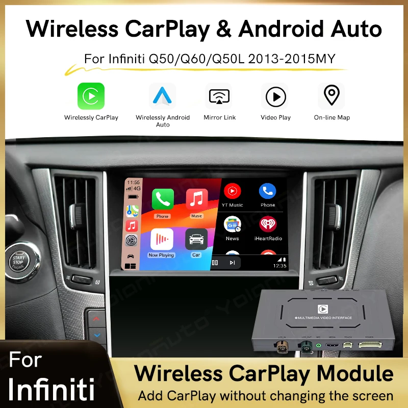 Wireless CarPlay Android Auto Module for Infiniti Q50 Q50L Q60 QX50 Aftermarket Car Upgrade Retrofit Kit