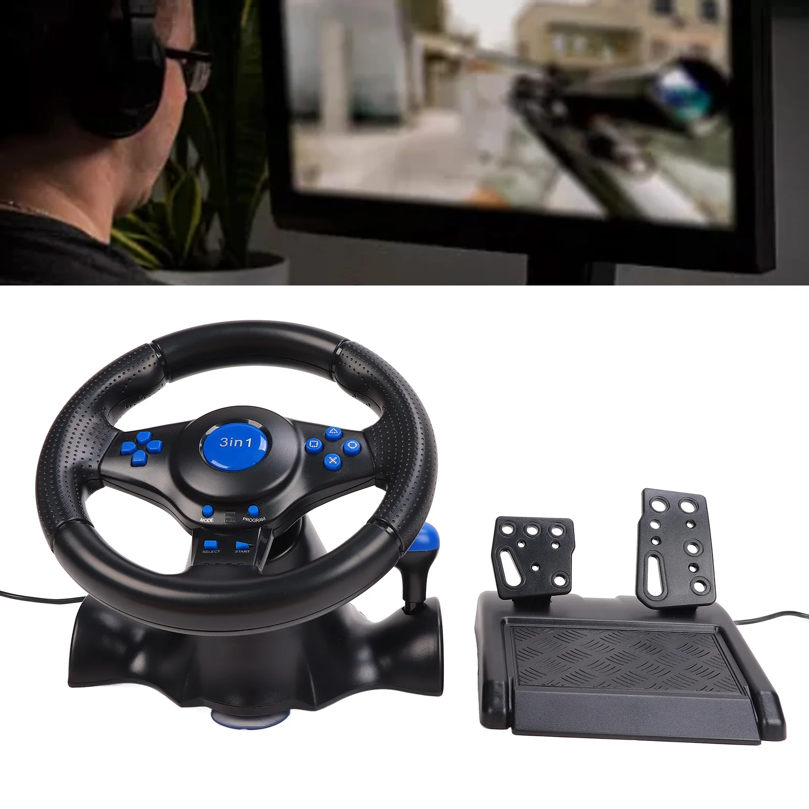 Racing Wheel PC Gaming Racing Wheel 2 Axes 180 Degree Rotation Supports Vibration Multifunctional for PS2 - Image 3