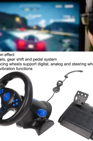 Racing Wheel PC Gaming Racing Wheel 2 Axes 180 Degree Rotation Supports Vibration Multifunctional for PS2
